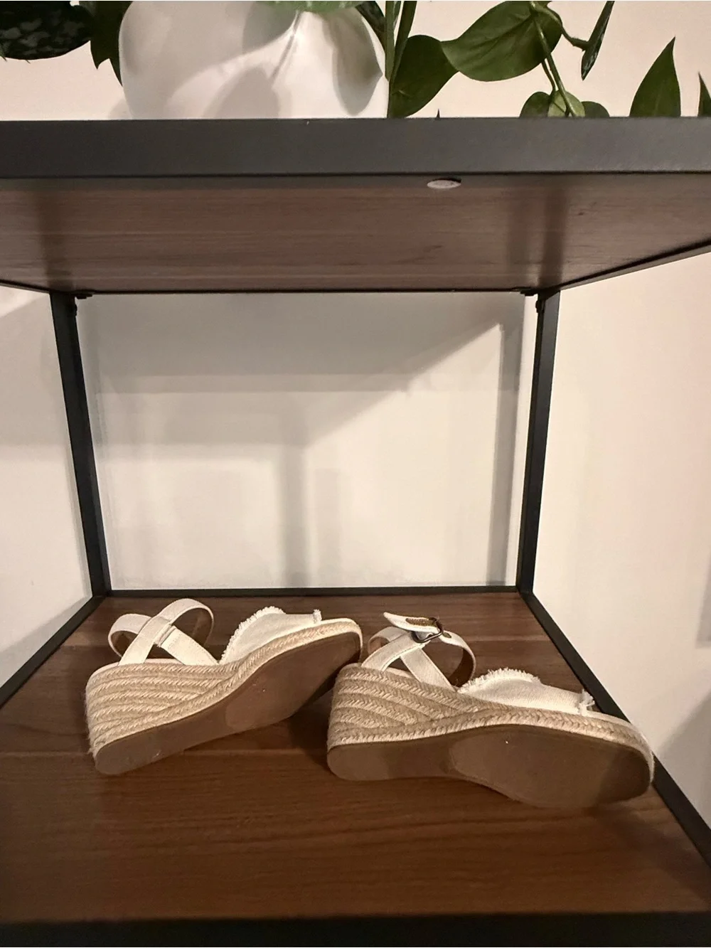 Lucky Brand Cream Canvas Espadrille Wedge Sandals